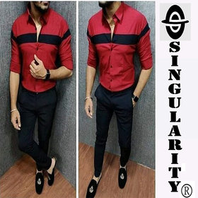 Singularity Black Stripped Red Designer Shirt For Men