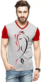 Odoky Men's Ganesha Printed Half Sleeves V-Neck T-Shirt