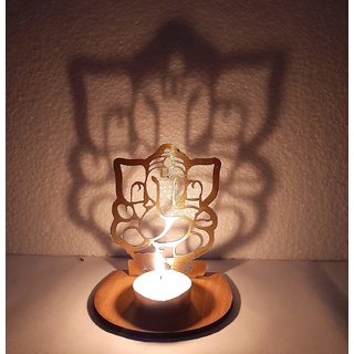 Sketchfab Ganesh Shadow Tealight Holder, with Tealight Candle, Unique Shadow of Ganesh ji Pack of 1
