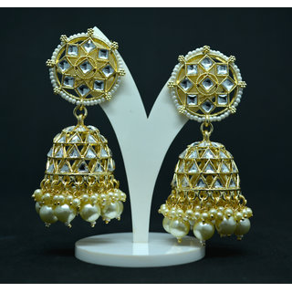                       Stylish Real Gold Look Gold Jhumka type earrings for ladies. Navratri special by Jewellery Palace World                                              