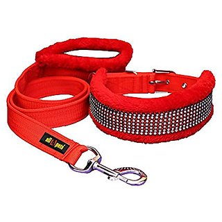                       Fur Collar and Leash Set for Dogs(Red) 3/4                                              