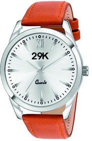 29K Men Round Sliver Dial Leather Strap Analog Watch 9011