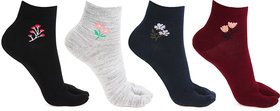 Bonjour Women's Woolen Ankle-Length Thumb Socks  -Pack Of 4