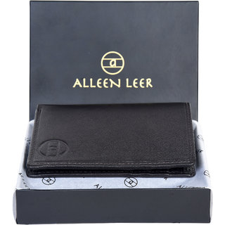 ALLEEN LEER Men's Genuine Leather RFID Protected Bi-Fold Wallets Cum Card Holder With Card Slots (Black)