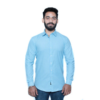 Scorpius Cotton Checked Light Blue Formal Shirt With White Lined