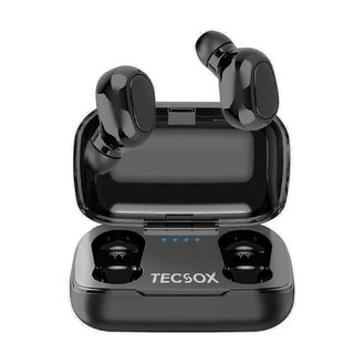 TecSox MiniPods True Wireless Earbuds with Charging Case, 16 Hours Battery, Titanium Black