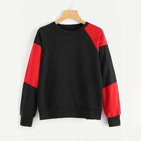 Melcom Red Black Cotton Fleece Sweatshirt For Women