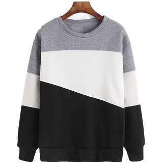 Crazy Prints Trendy Grey With Black Cotton Fleece Sweatshirt For Women