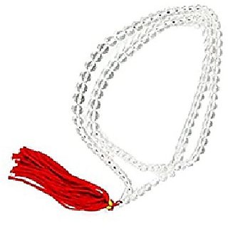                       JAIPUR GEMSTONE-Natural Clear White Quartz Mala Crystal Stone Faceted  Cut 108 Beads Jap Mala                                              