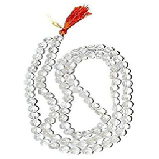                       JAIPUR GEMSTONE-White Quartz Japa Mala Gemstone 108+1 Beads Mala for Wealth, Prosperity, Mental Piece                                              