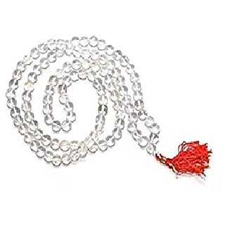                       JAIPUR GEMSTONE-Clear White Quartz 108+1 Beads Jaap Mala for Pooja and Astrology Certified                                              