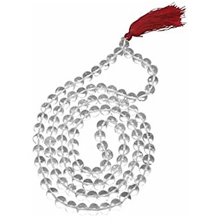                       JAIPUR GEMSTONE-Clear White Quartz 108+1 Beads Jaap Mala for Pooja and Astrology Certified                                              