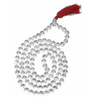                       JAIPUR GEMSTONE-Crystal Clear White Quartz Jap Mala 108 Beads for Meditation and Pooja                                              