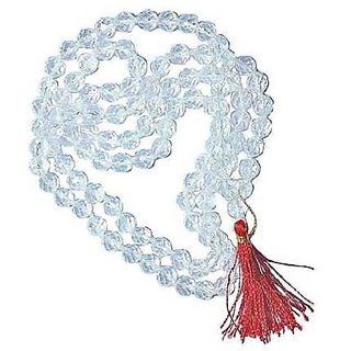                       JAIPUR GEMSTONE-Quartz mala Natural Clear White Quartz Japa Mala with 108 Prayer Beads                                              