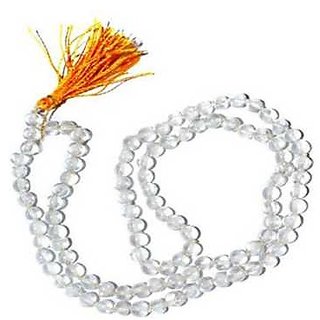                       JAIPUR GEMSTONE-Clear White Quartz 108+1 Beads Jaap Mala for Pooja and Astrology Certified                                              