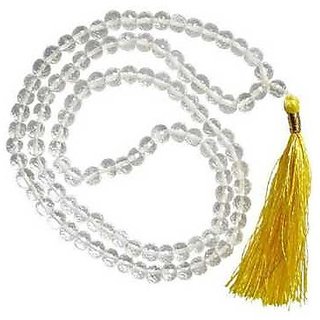                      JAIPUR GEMSTONE-Natural Crystal White Quartz Mala 108+1 Beads Japa Rosary Spiritual Mala                                              