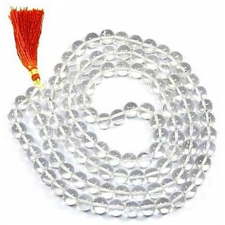                       JAIPUR GEMSTONE-Crystal Clear White Quartz Jap Mala 108 Beads for Meditation and Pooja                                              