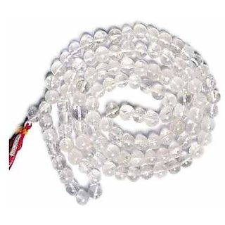                       JAIPUR GEMSTONE-Clear White Quartz 108+1 Beads Jaap Mala for Pooja and Astrology Certified                                              
