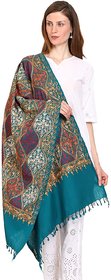Women's Wool Blend Full Embroidery,Green Matka Stole (30