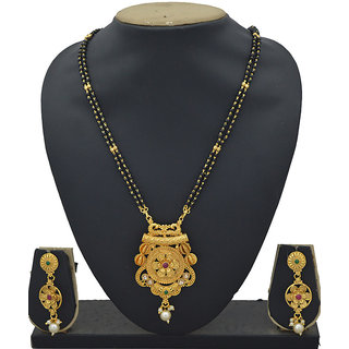                       RADHEKRISHNA imitation presents beautiful authentic golden pendal with earrings and 24 inch long chain mangalsutra                                              