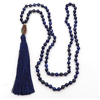                       JAIPUR GEMSTONE-Blue Quartz 108+1 Beads Jaap Mala for Pooja and Astrology Certified for Unisex                                              