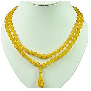                       CEYLONMINE-Yellow Quartz Japa Mala Gemstone Positive Effect Vastu for Unisex                                              