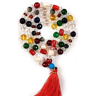                       JAIPUR GEMSTONE-Natural Malticolor Quartz Stone Mala 108+1 Beads Mala Lab Certified                                              