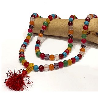                      JAIPUR GEMSTONE-Malticolor Quartz Jap Mala 108 Beads for Meditation and Pooja for Unisex                                              