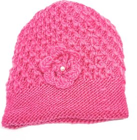 Bella Pink Pure Woolen Winter Cap for Women