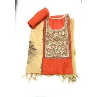 Designer suit with embroided neck and embroided dupatta