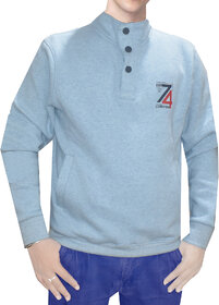Swaggers Cotton Full Sleeves Button Sweatshirt For Men's (Blue)