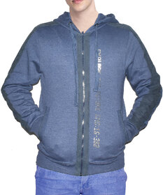 Swaggers Woolen Full Sleeves Zipper Sweatshirt For Men's (Blue)