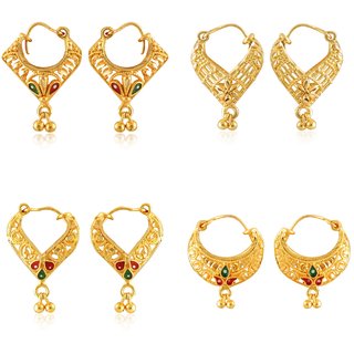                       Vighnaharta Allure Beautiful Earrings Gold Plated Clip on Bucket,basket and Chand Bali earring Combo                                              