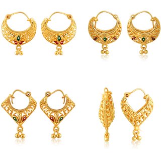                       Vighnaharta Allure Beautiful Earrings Elite Chic Gold Plated Clip on Bucket,basket and Chand Bali earring Combo                                              