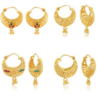                       Vighnaharta Elegant Twinkling Beautiful Gold Plated Clip on Bucket,basket and Chand Bali earring Combo                                              