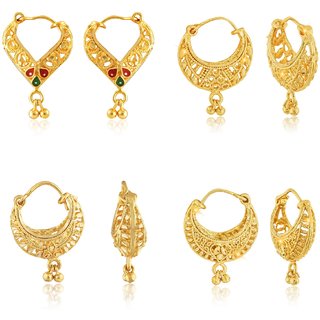                       Vighnaharta Shimmering Beautiful Gold Plated Clip on Bucket,basket and Chand Bali earring Combo                                              