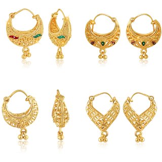                       Vighnaharta Twinkling Beautiful Gold Plated Clip on Bucket,basket and Chand Bali earring Combo                                              