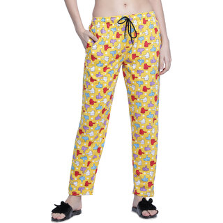                       Label My Women Cotton Printed Pyjama Yellow                                              