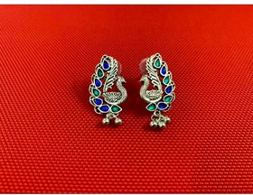 Peacock silver stud earrings
