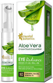 Oriental Botanics Aloe Vera, Green Tea  Cucumber Eye Radiance Under Eye Gel Roller to Reduce Dark Circles, 15ml