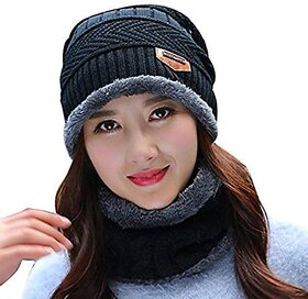 Ultra Soft Unisex Woolen Beanie Cap + Neck Scarf Set for Ladies I Women I Girl - Warm, Snow Proof (Multi Color)