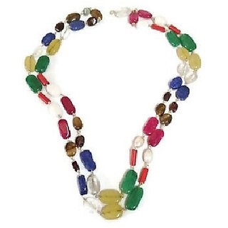                       JAIPUR GEMSTONE-Malticolor Quartz Japa Mala Gemstone Positive Effect Mala (Buy 2 Get 1)                                              