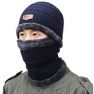 Winter Woolen Cap with Neck Scarf for Men and Women/Winter Caps for Men/Woolen Cap (Multi Color)