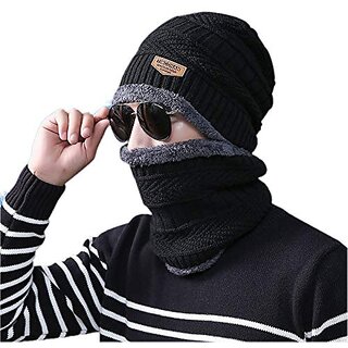 Men's Woolen Cap with Neck Muffler/Neckwarmer Free Size (Multi Color)