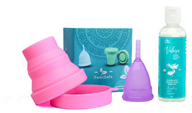 FemiSafe Menstrual Cup , Sterilizer ,Herbal Intimate Wash Combo (Medium)
