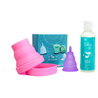 FemiSafe Pocket Cup,Intimate wash Combo (Size SMALL Menstrual cup + Sterilization Cup + Herbal Wash)