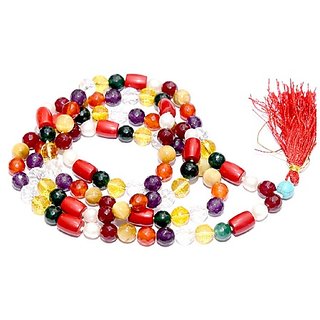                       CEYLONMINE-Natural Malticolor Quartz Mala Crystal Stone Faceted  Cut 108 Beads Jap Mala                                              