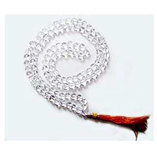                       CEYLONMINE-Natural Crystal Clear White Quartz Mala 108+1 Beads Japa Rosary Spiritual Mala                                              