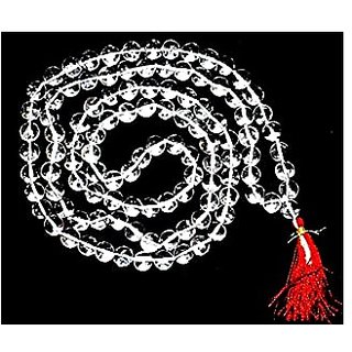                       CEYLONMINE-Crystal Clear White Quartz Jap Mala 108 Beads for Meditation and Pooja                                              