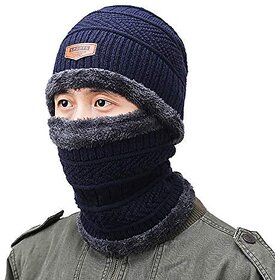 Winter Woolen Cap with Neck Scarf for Men and Women/Winter Caps for Men/Woolen Cap (Multi Color)